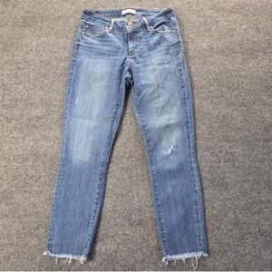 Loft Curvy Skinny Jeans Womens 26/2 Medium Wash Distressed Raw Hem Denim